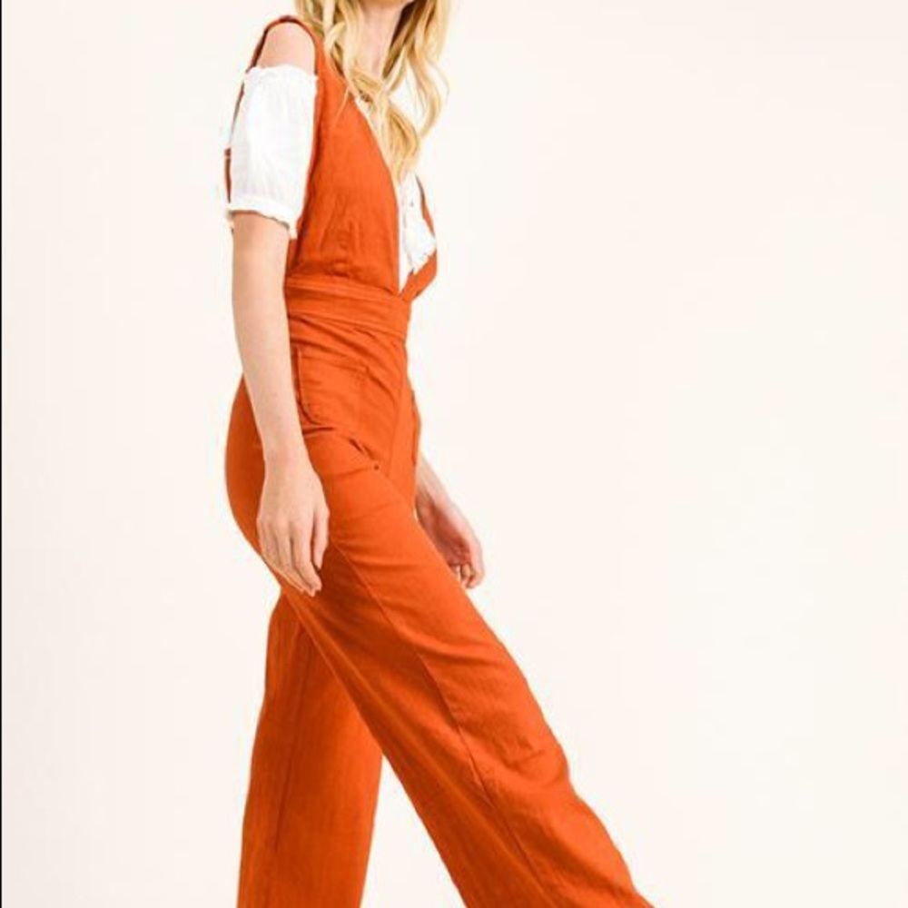 70s Style Rust Twill Denim Overalls Jumpsuit - Picture 3 of 7